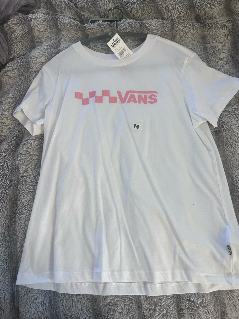 Vans Women’s White Tee with Pink Logo